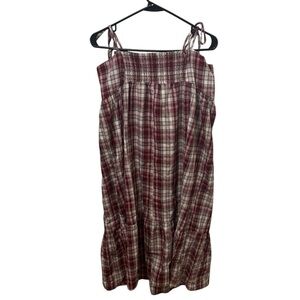 Anthropologie Red Plaid Cotton Ruffle Dress Size Small